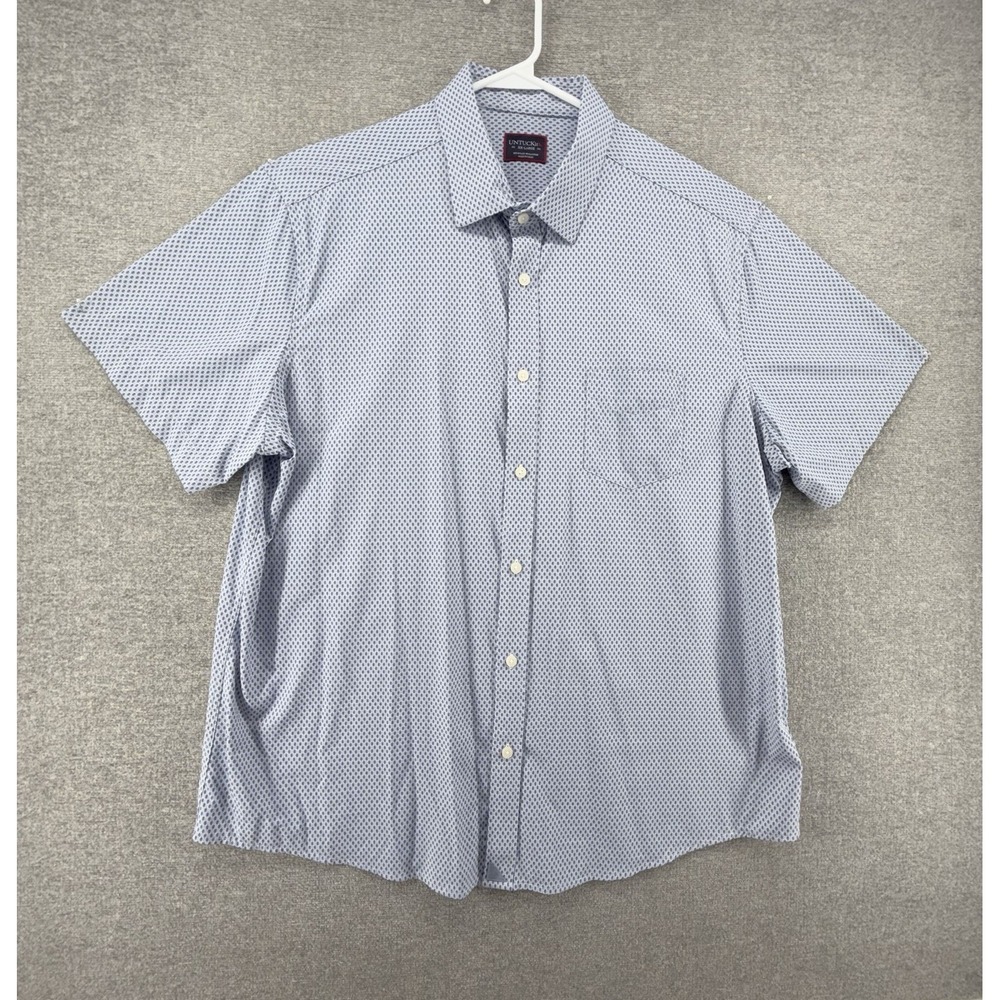 UNTUCKit Borgo Short Sleeve Shirt Men Size XXL Blue Polka Dot Button Up Nylon